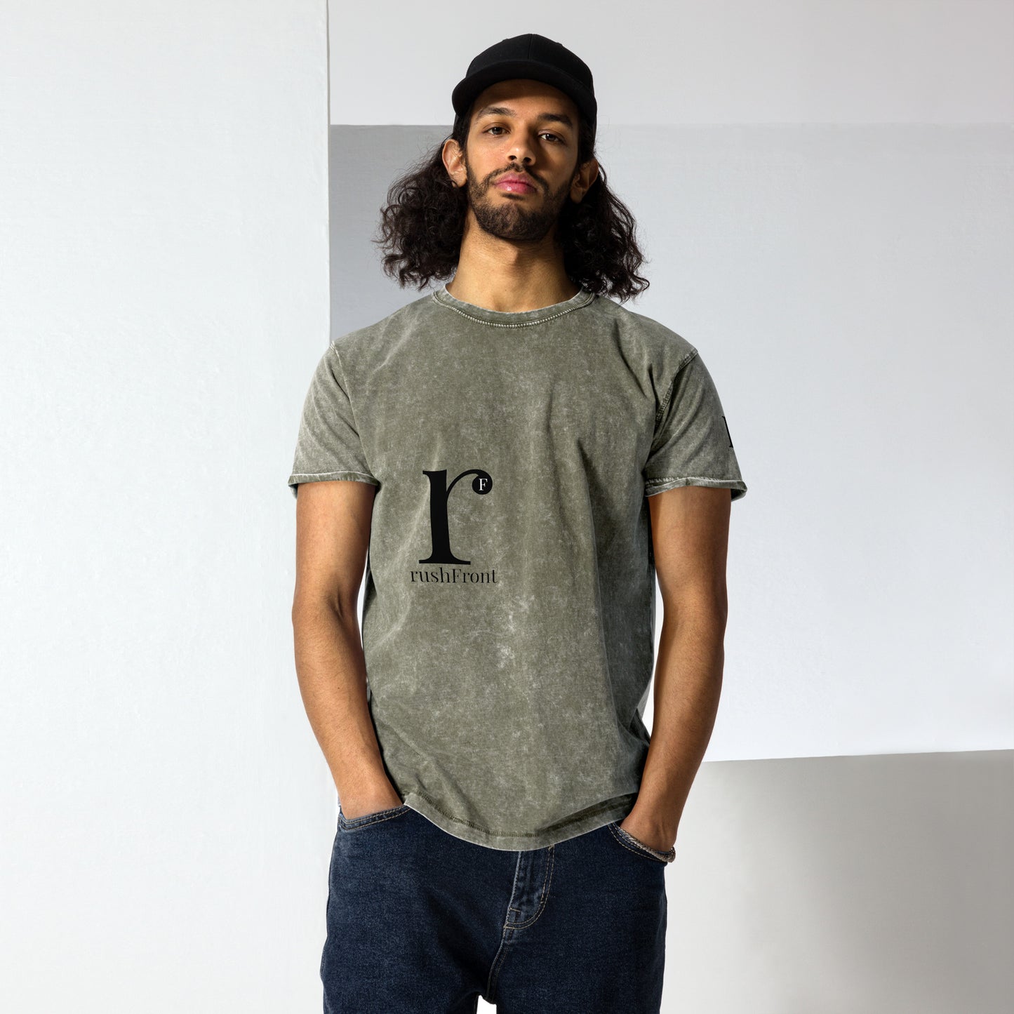 rushFront designer denim t-shirt unisex mens womens red blue black green