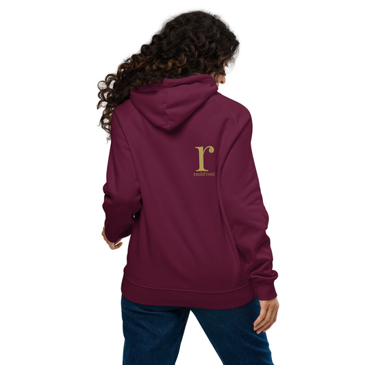 rushFront raglan hoodie in white burgandy with organic premium cotton fabric