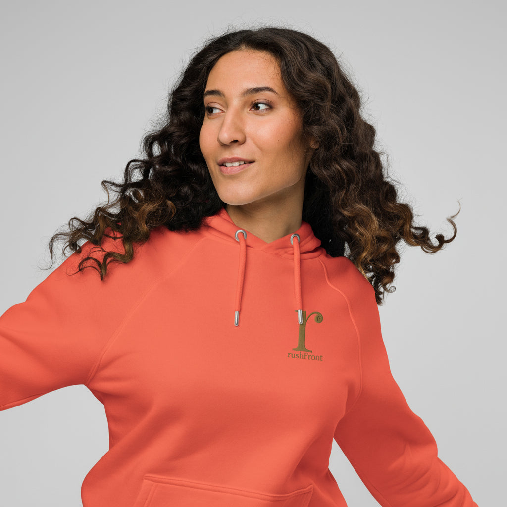 rushFront raglan hoodie in white with organic premium cotton fabric