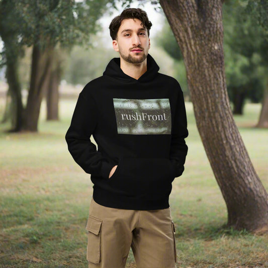 rushFront oversized graphic hoodie black grey charcoal white rain