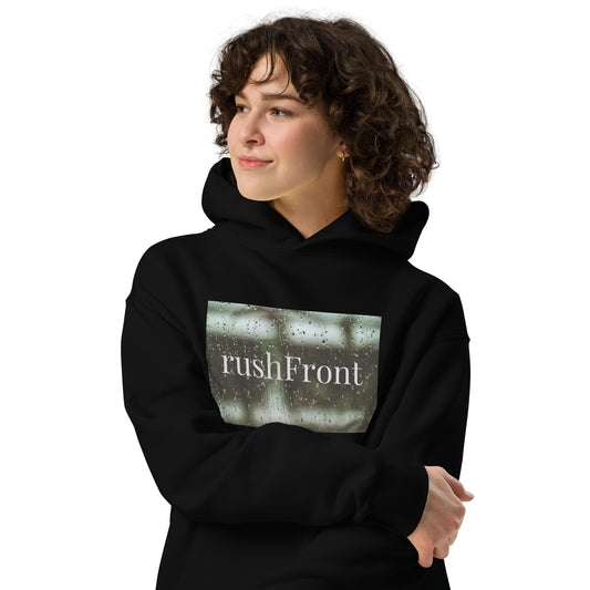 rushFront oversized graphic hoodie black  grey charcoal white rain